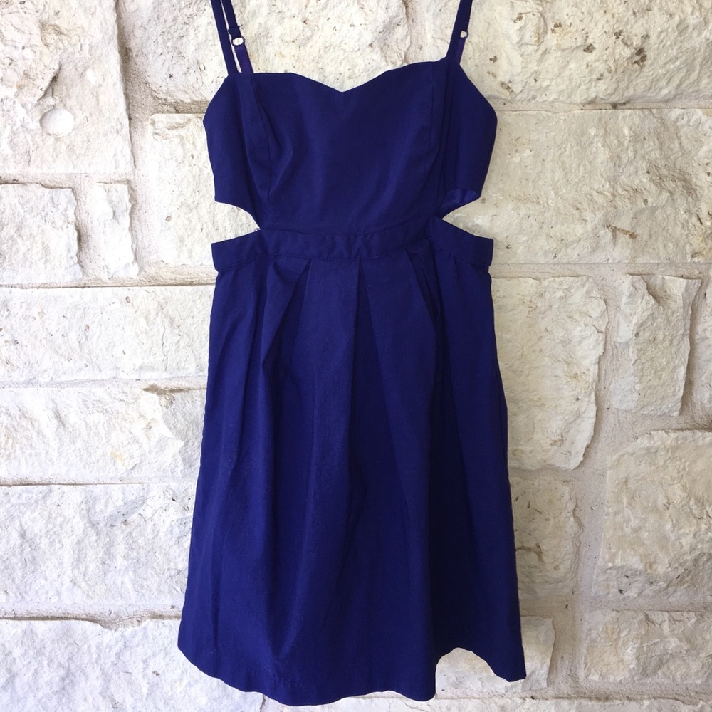 Blue Charolette Russe dress with side cutouts